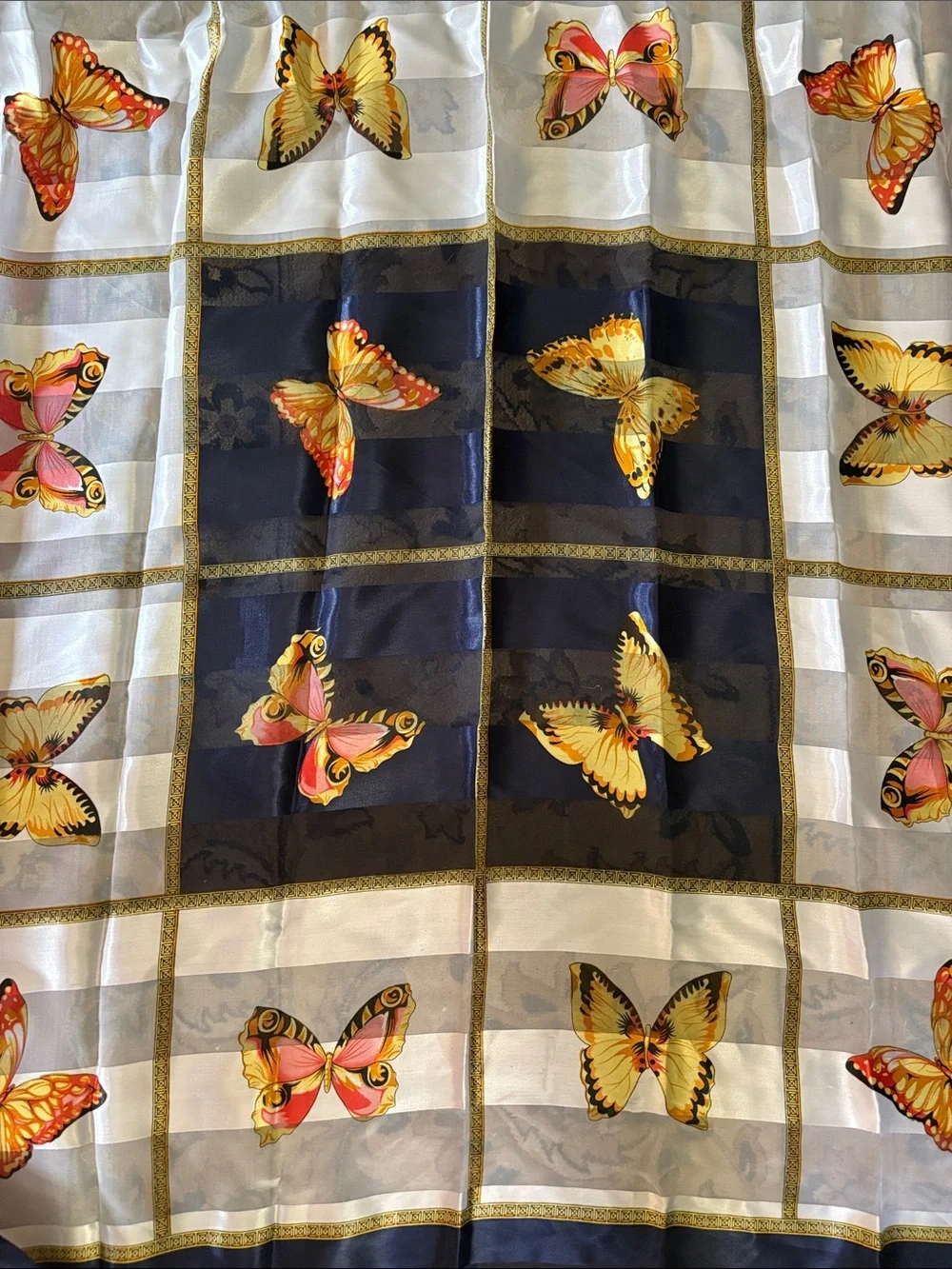 Vintage vibrant multi colored silk Butterfly print scarf